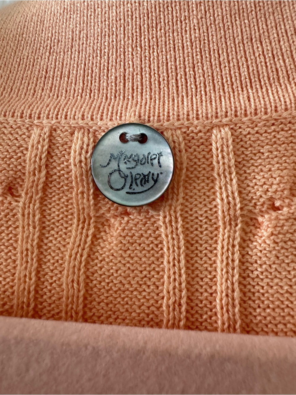 Margaret O’Leary Peach Cable Knit Button-Front Women’s Sweater - Picture 3 of 6